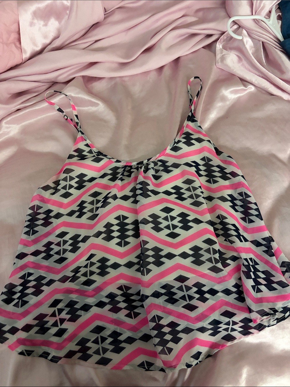 Rue21 Pink Black White Geometric Print Spaghetti Strap Tank